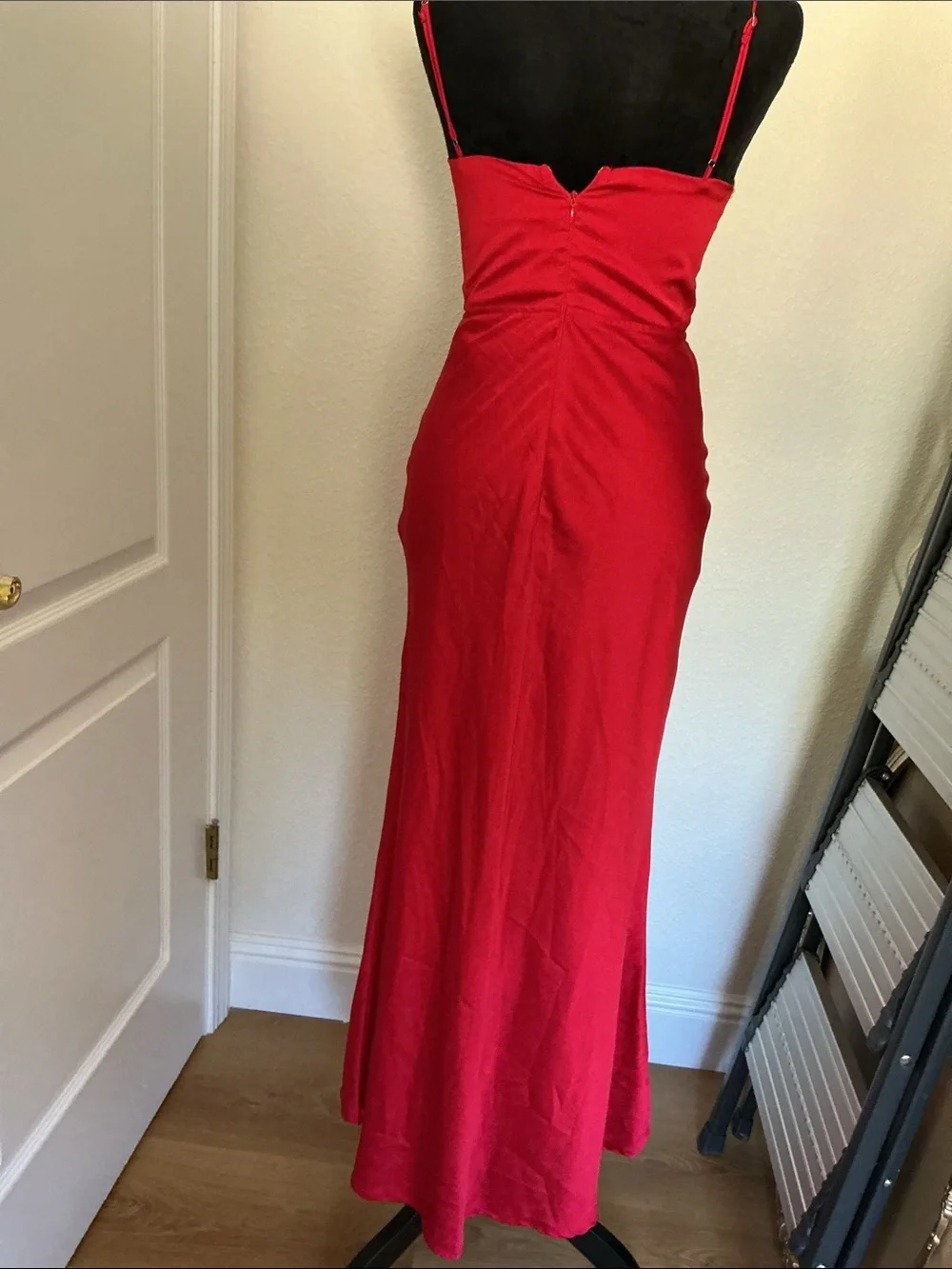Sleeveless Red Maxi Dress with Floral Trim Accents - Picture 3 of 4